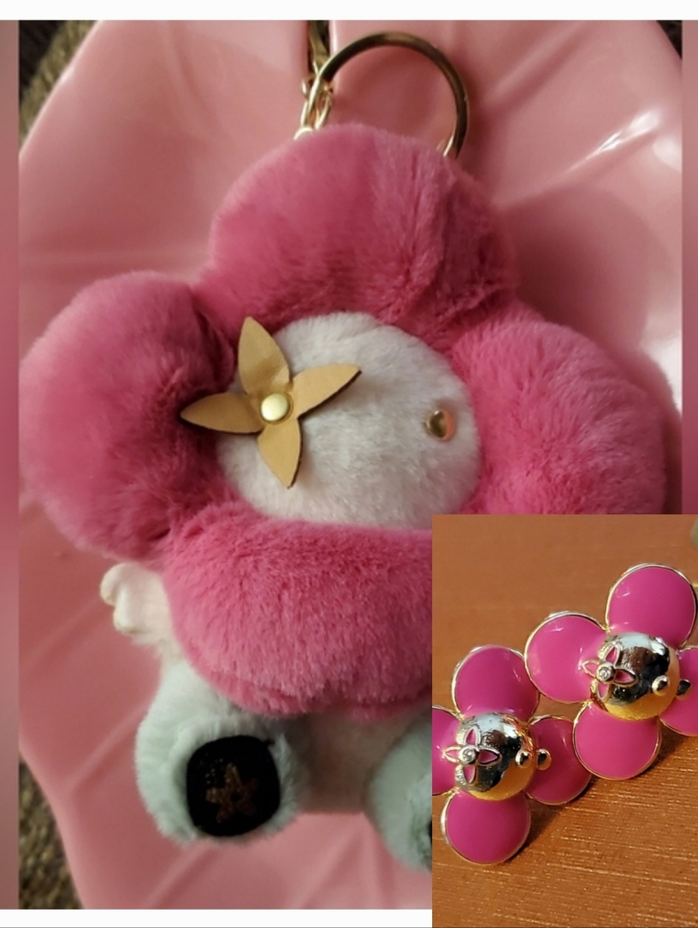 Earrings&Bagcharm/keyring:Plush Pink Flower Character